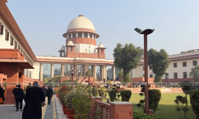 Supreme Court of India building with a gavel in the foreground