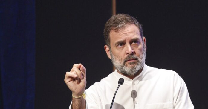 Congress party leaders addressing the media on threats to Rahul Gandhi