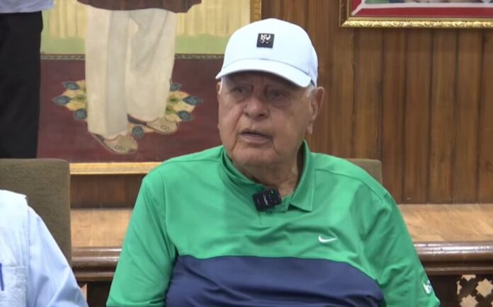 Farooq Abdullah addresses the press in Jammu and Kashmir