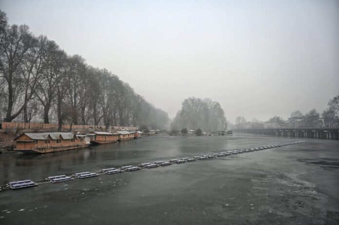 Srinagar's winter landscape with snow and frost
