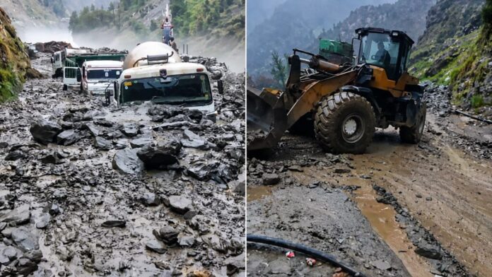 Destruction caused by the cloudburst at Kwar Hydroelectric Project